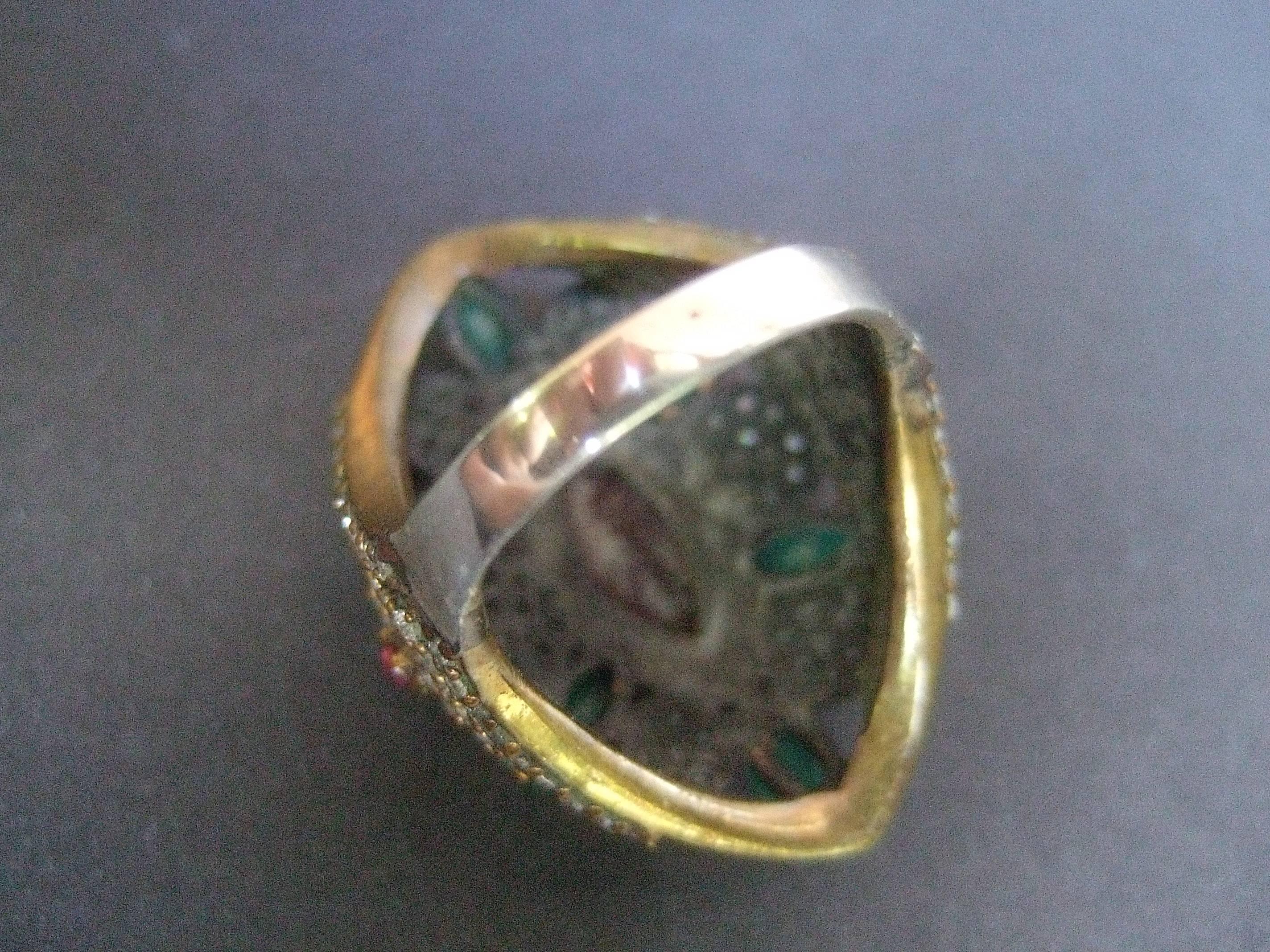 Glittering Emerald Crystal Sterling Vermeil Cocktail Ring Size 9 For Sale 5