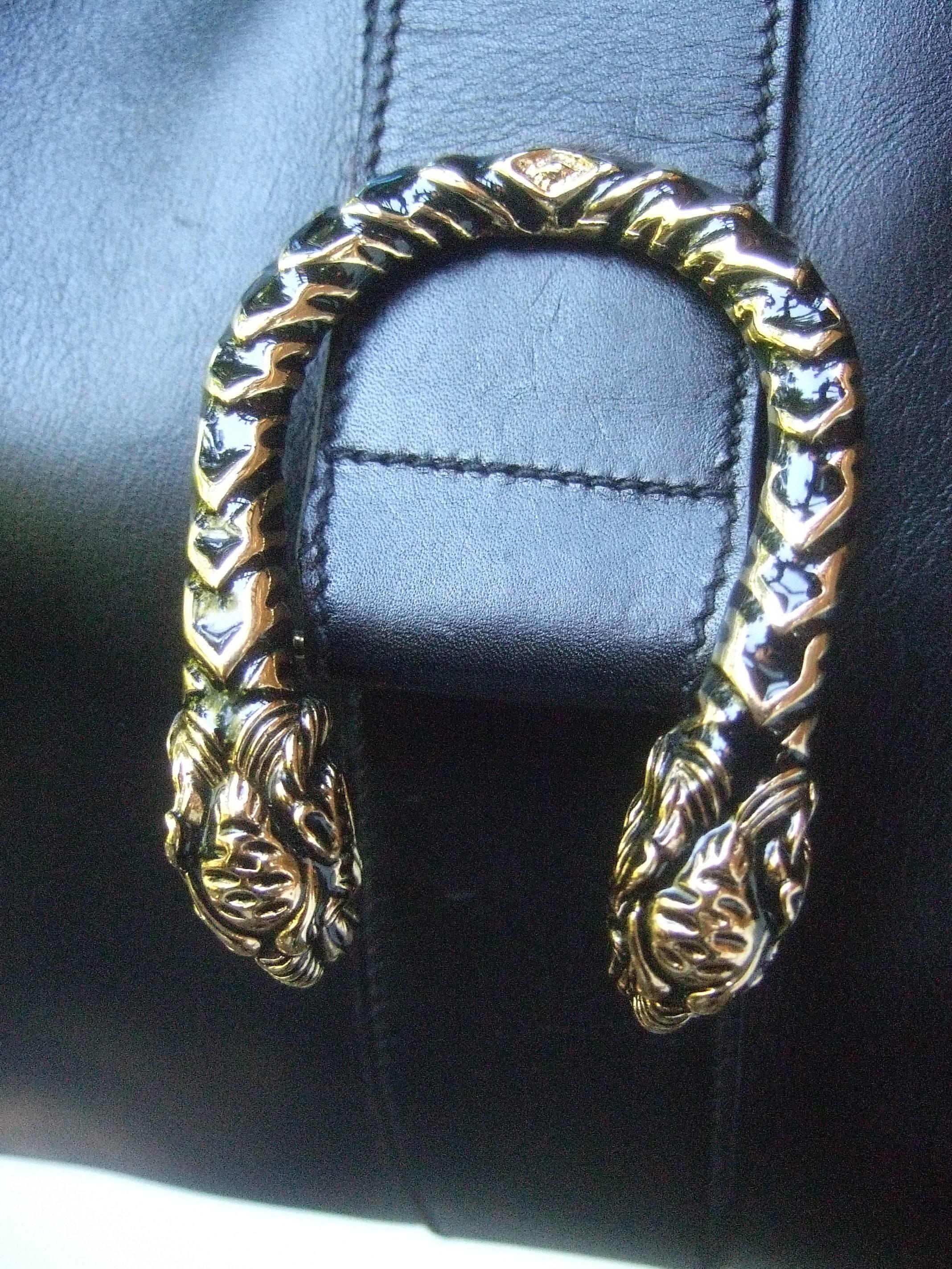 Women's Gucci Italy Rare Ebony Leather Tiger Clasp Handbag