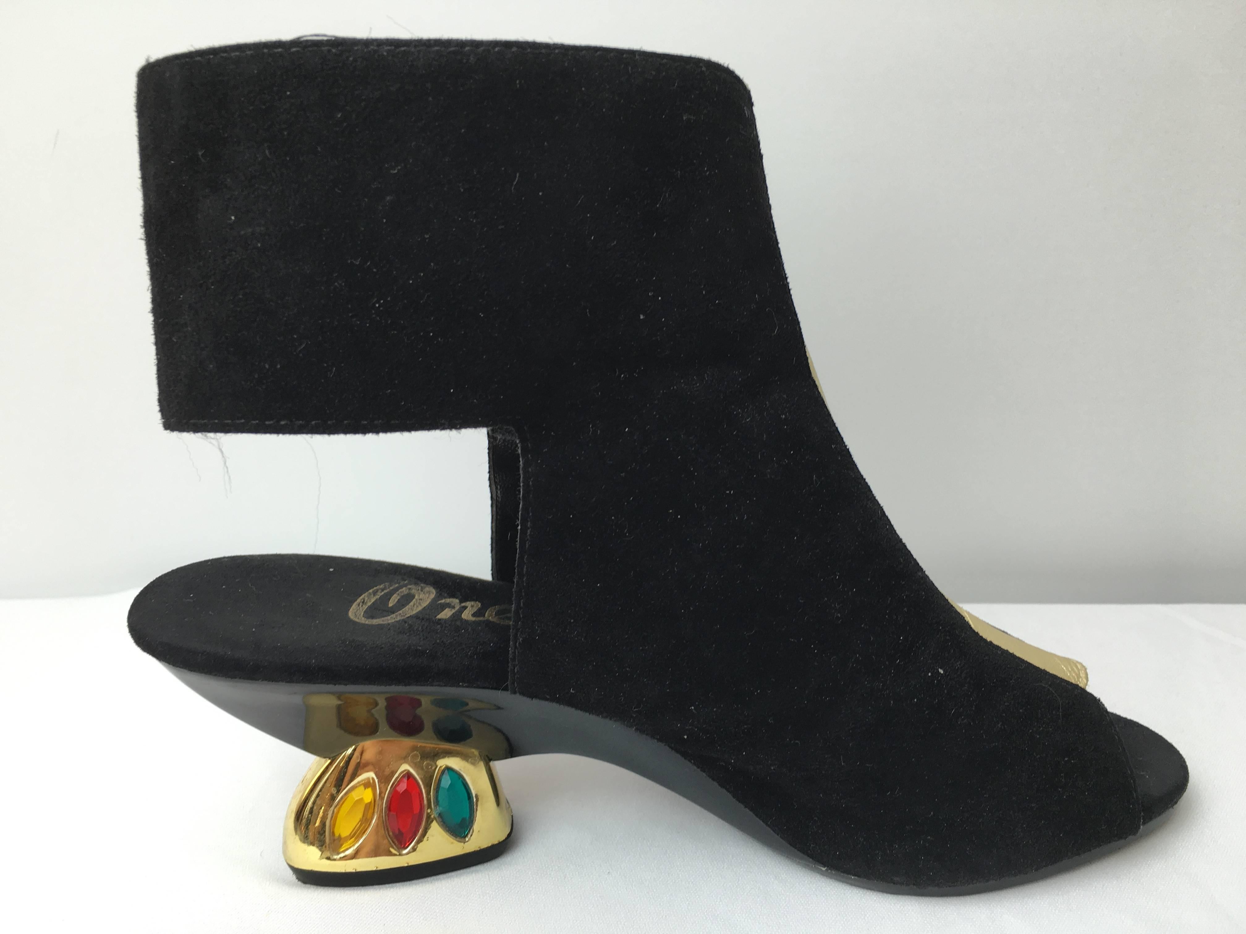 Women's Fab Punk/Glam Vintage Jewelled Suede Ankle Boots.  1990's.