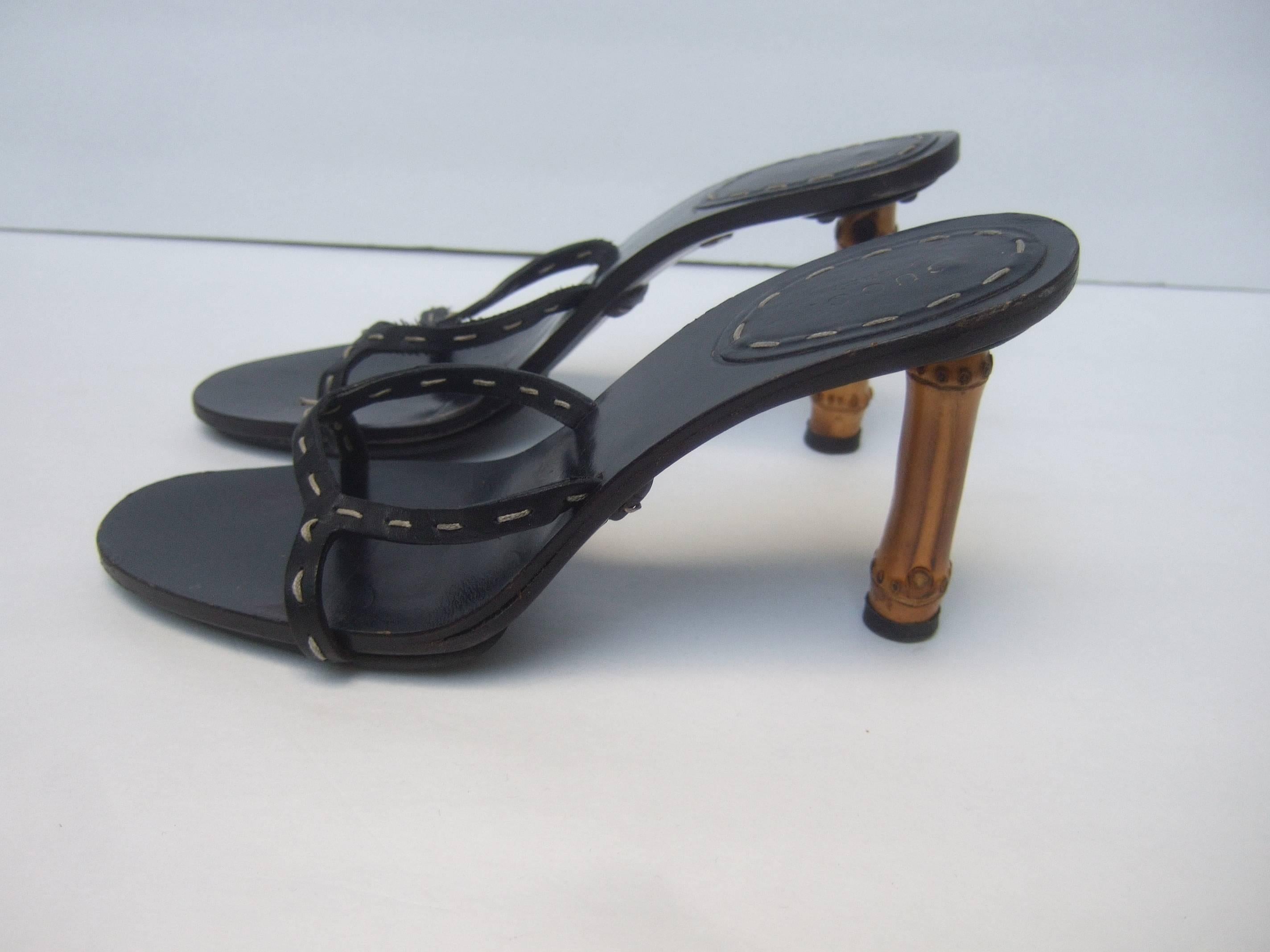 Gucci Italy Black Leather Bamboo Heel Sandals US Size 7B  In Good Condition In University City, MO