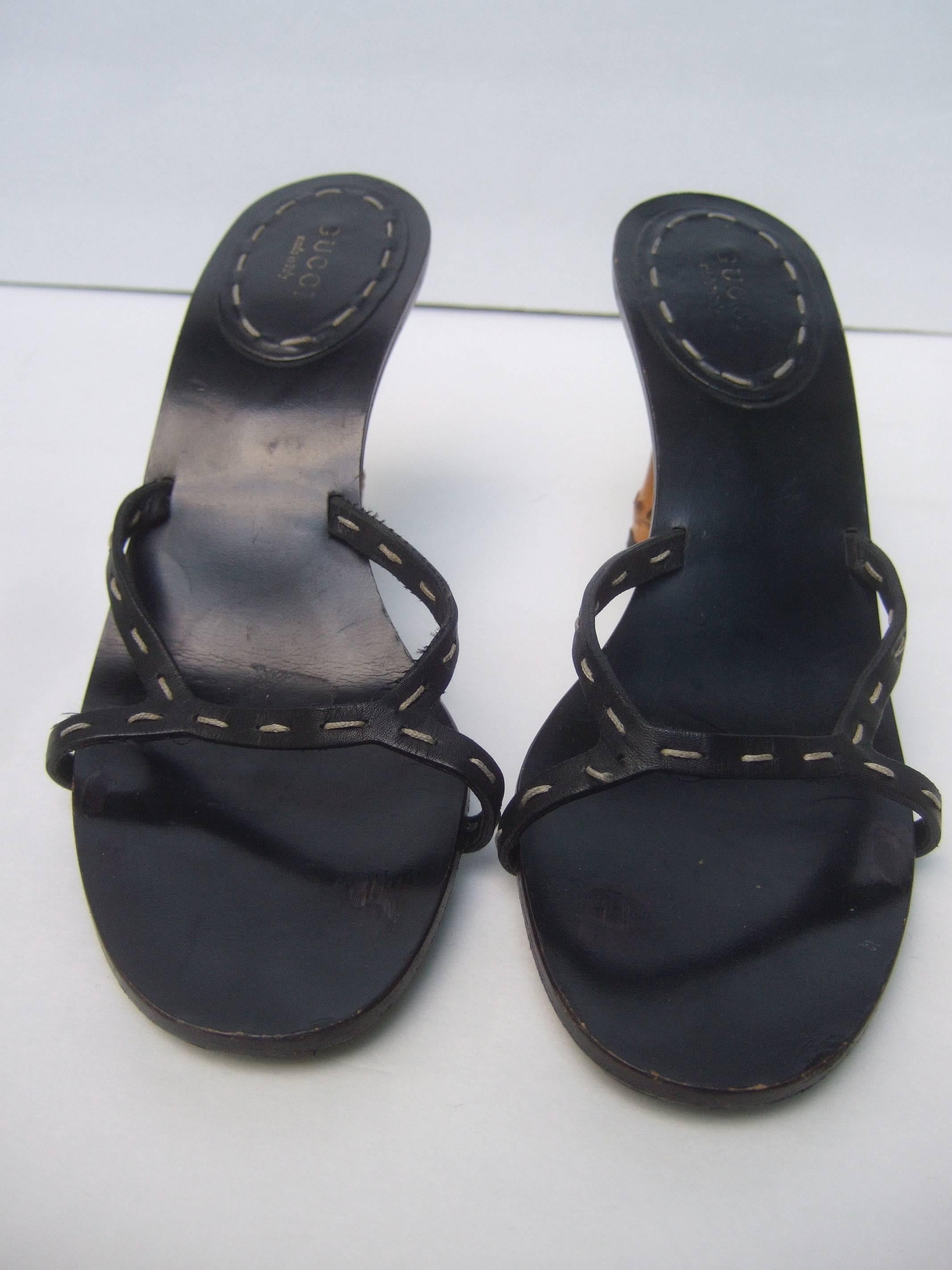 Gucci Italy Black Leather Bamboo Heel Sandals US Size 7B  1