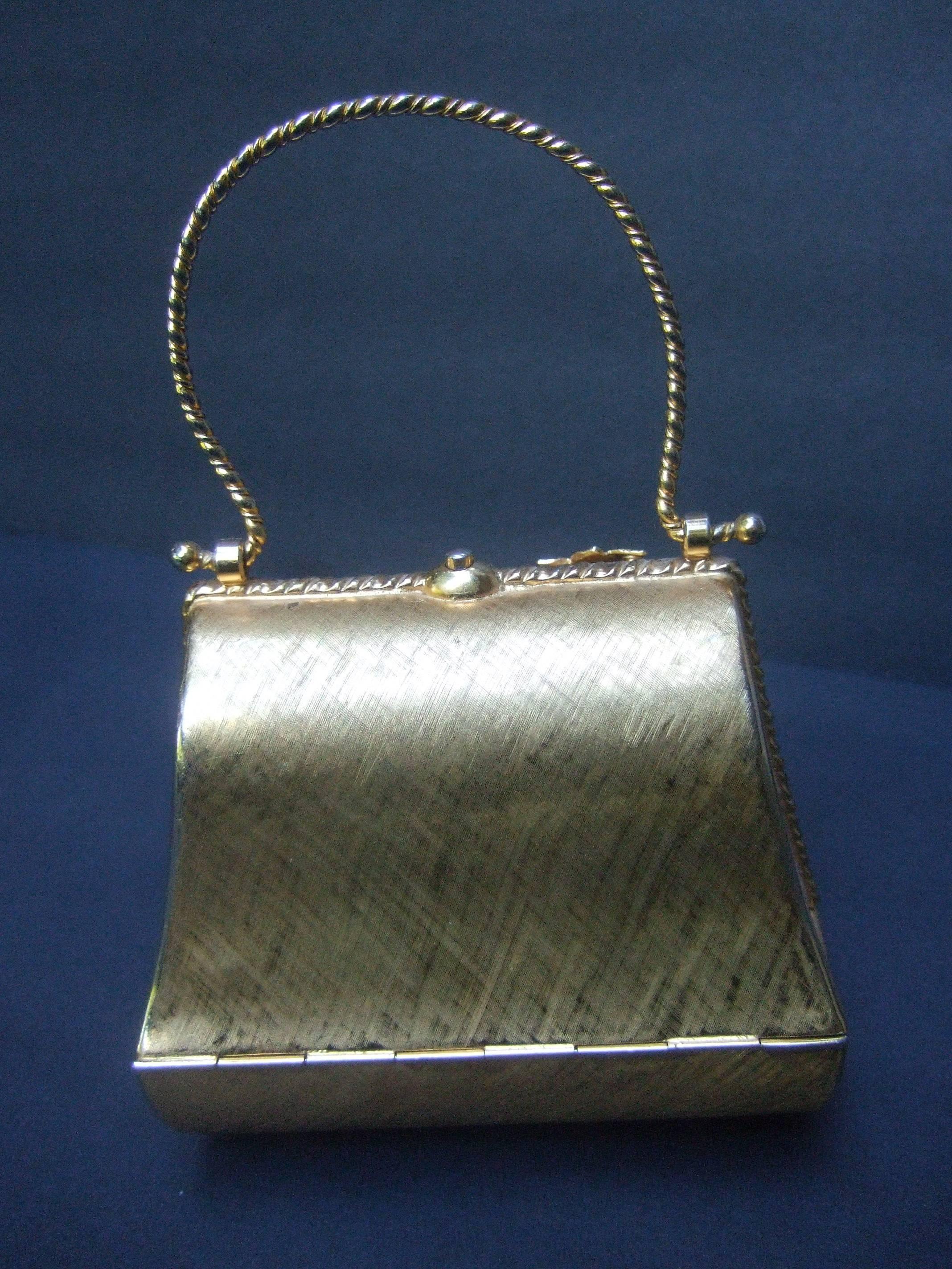 Women's Opulent Gilt Metal Jeweled Flower Evening Bag c 1970