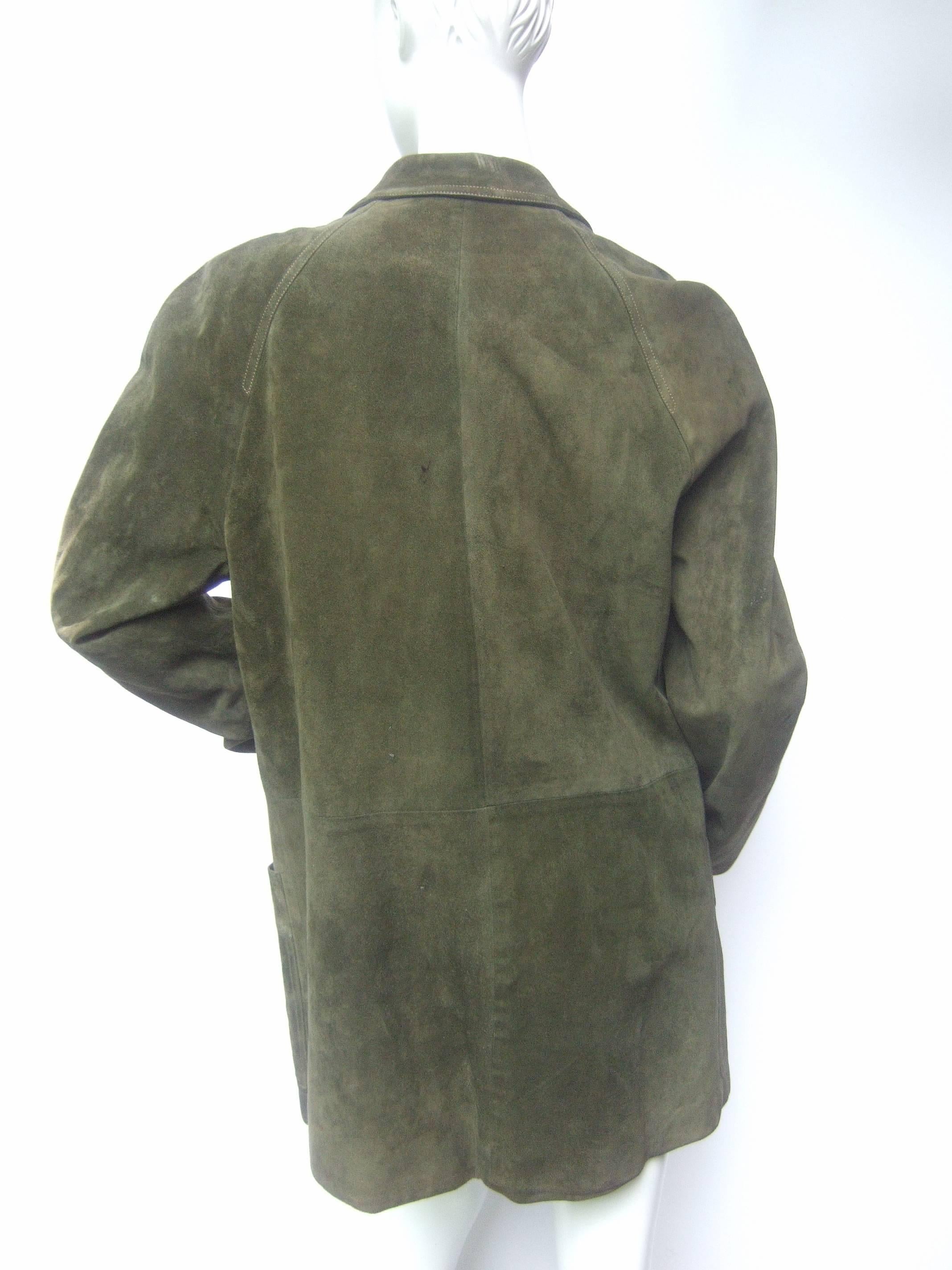 Gucci Italy Moss Green Suede Shabby Chic Unisex Jacket c 1970s 1