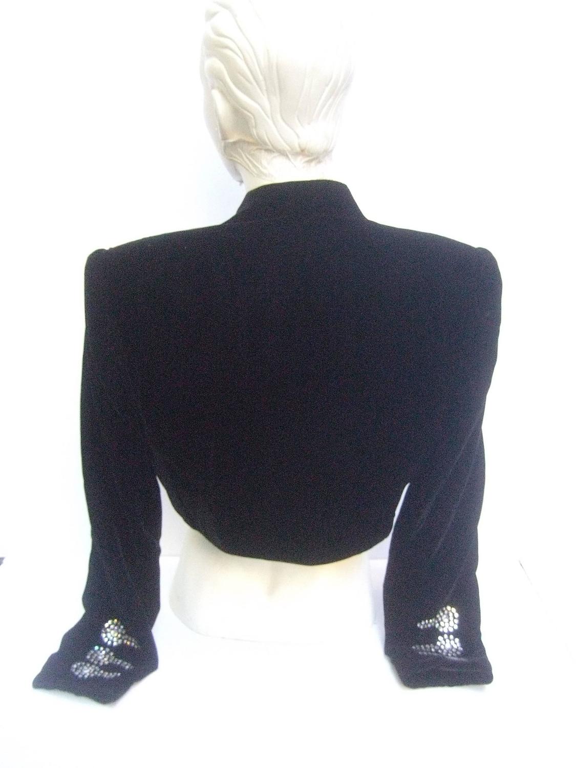 Black Crystal Velvet Matador Style Bolero Jacket at 1stdibs