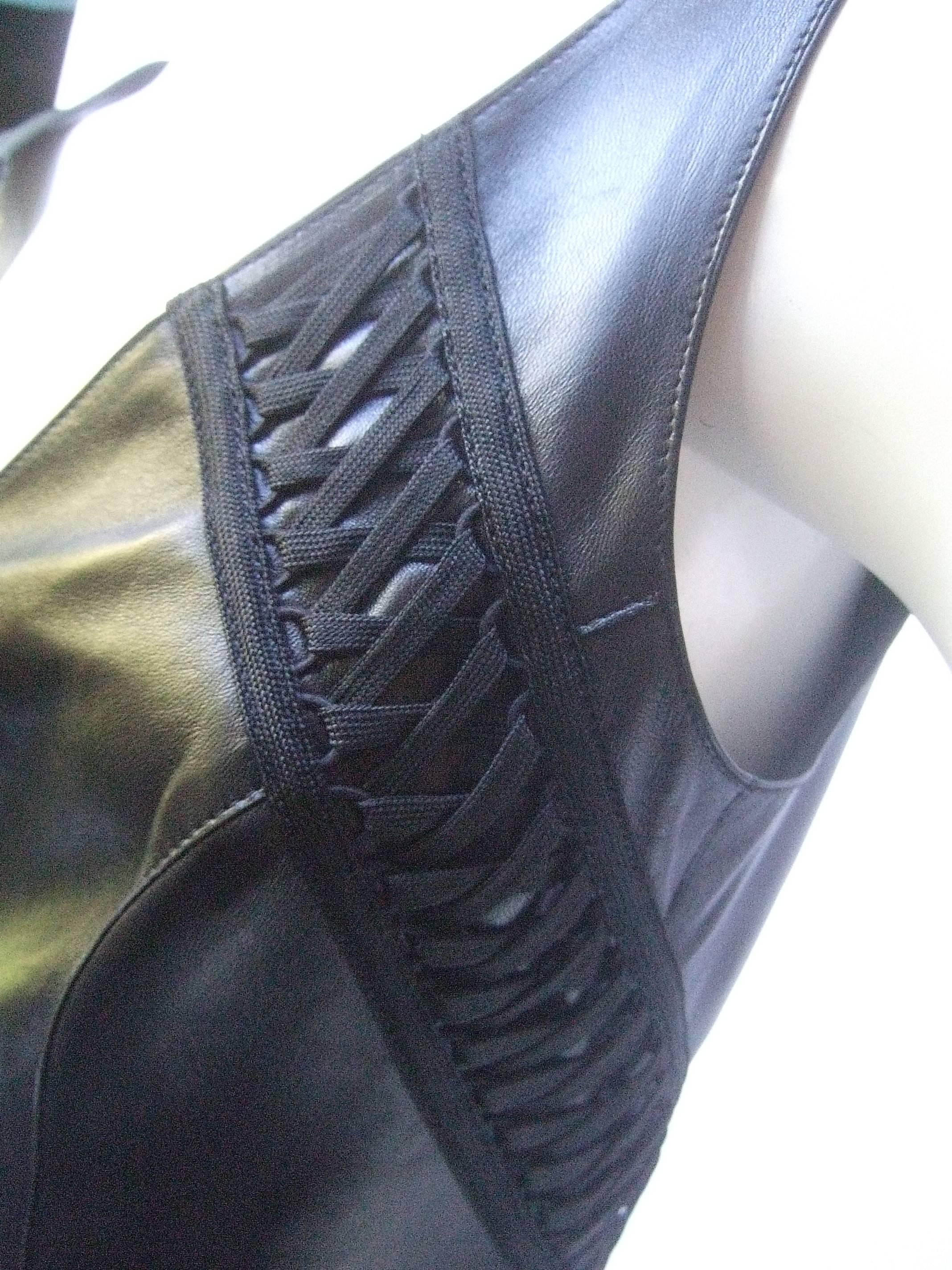 Women's Christian Dior Paris Chic Black Leather Bondage Dress 