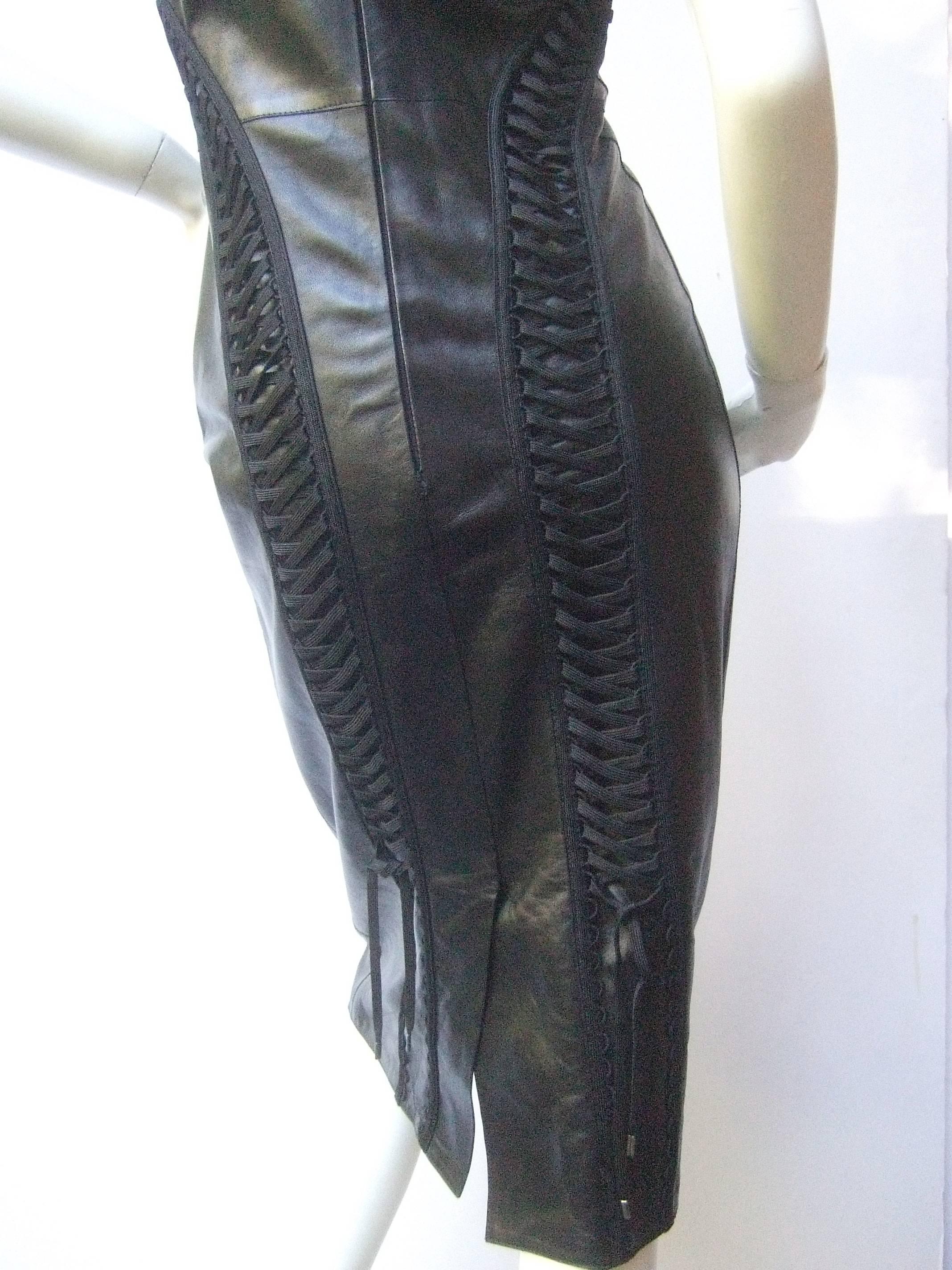 Christian Dior Paris Chic Black Leather Bondage Dress  In Excellent Condition In University City, MO