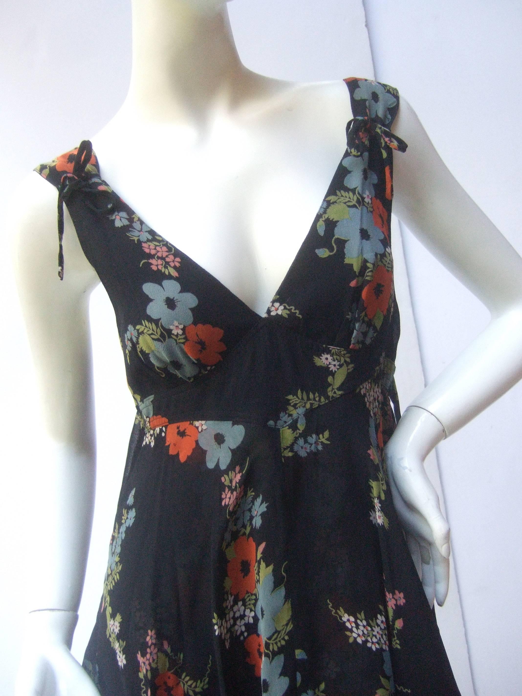 1970's Ossie Clark Romantic Floral Print Tiered Crepe Tea Dress 3
