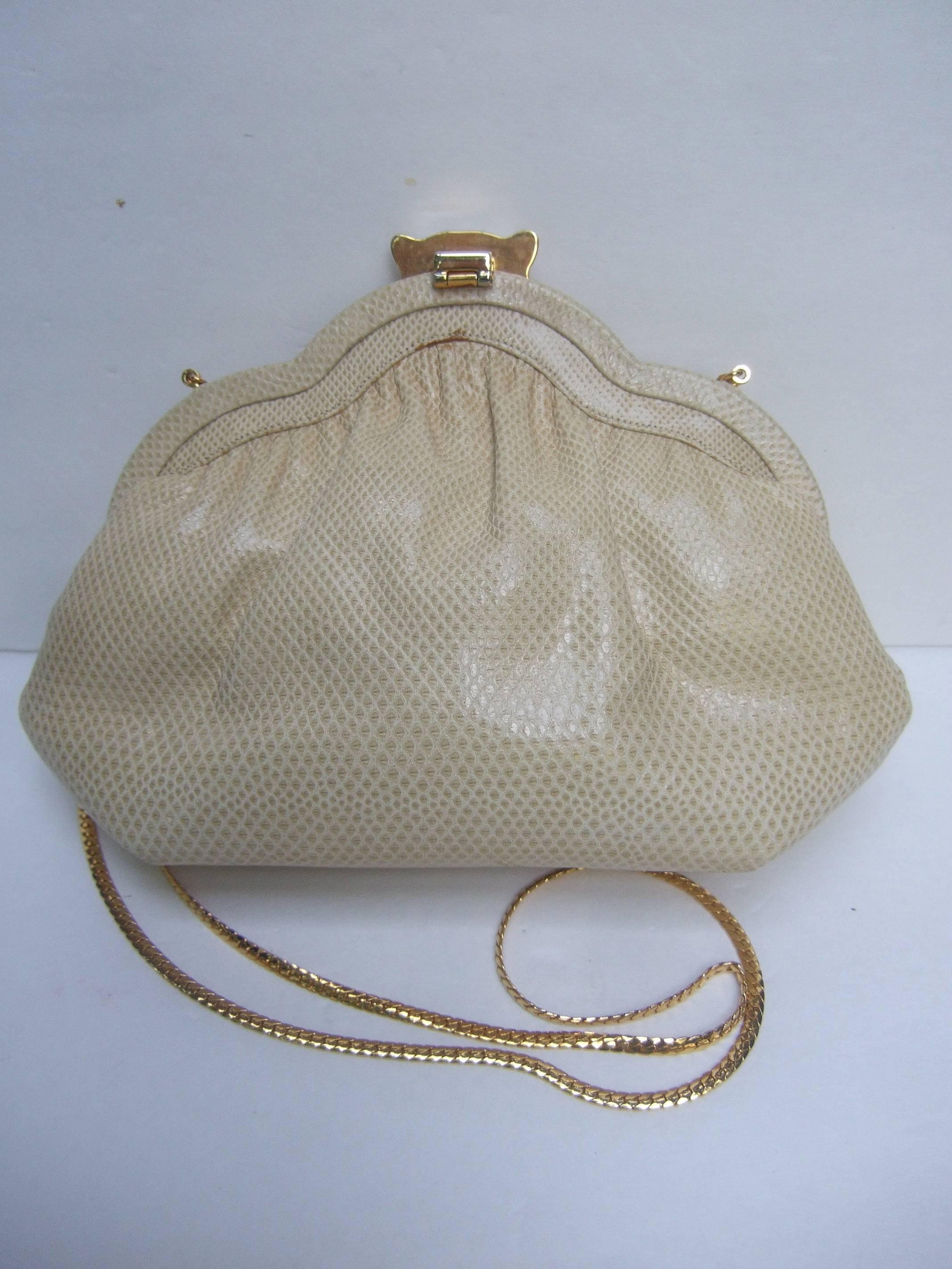 Opulent Jeweled Panther Clasp Ivory Leather Evening Bag c 1980s 4