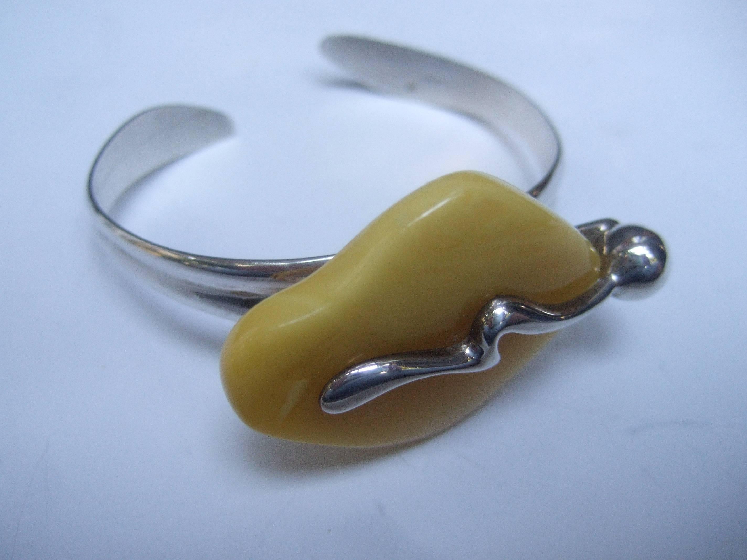 Sterling Baltic Amber Modernist Style Artisan Bracelet  In Excellent Condition In University City, MO