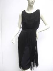 1960s Black Fringe Tassel Cocktail Dress