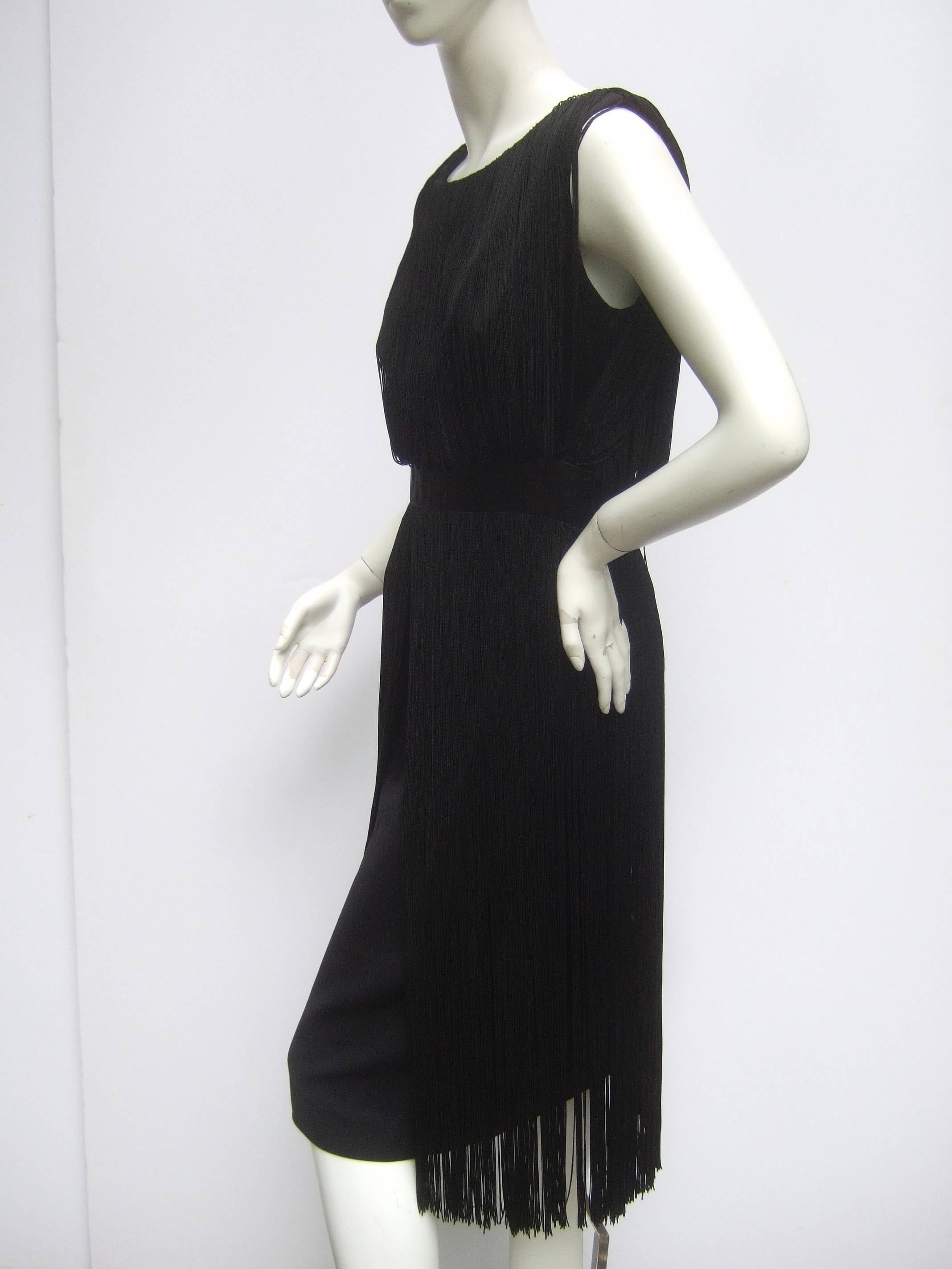 1960s Black Fringe Tassel Cocktail Dress In Good Condition For Sale In University City, MO