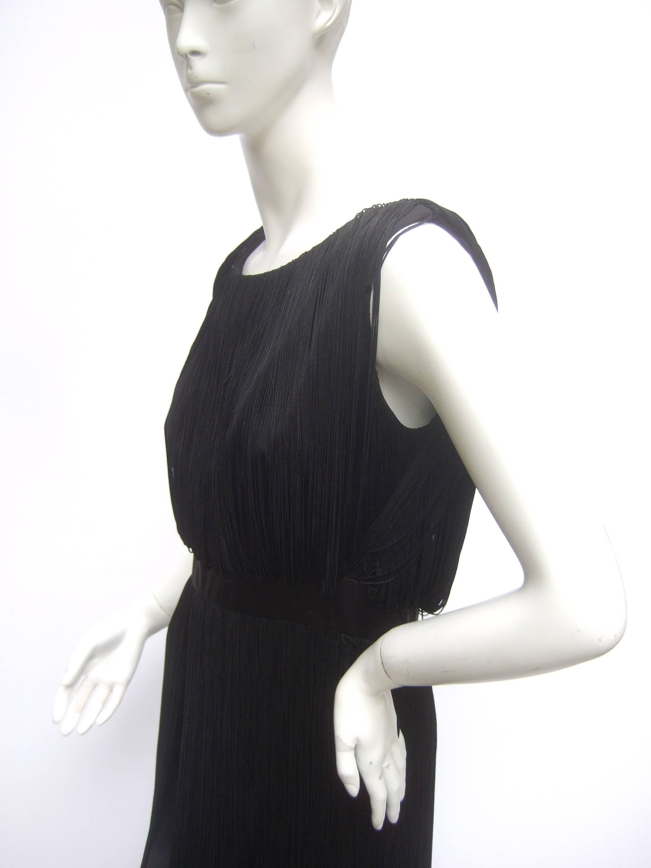 1960s Black Fringe Tassel Cocktail Dress For Sale 2