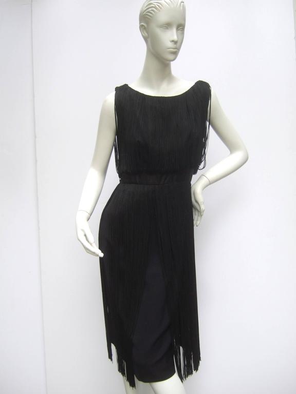 1960s Black Fringe Tassel Cocktail Dress For Sale at 1stdibs
