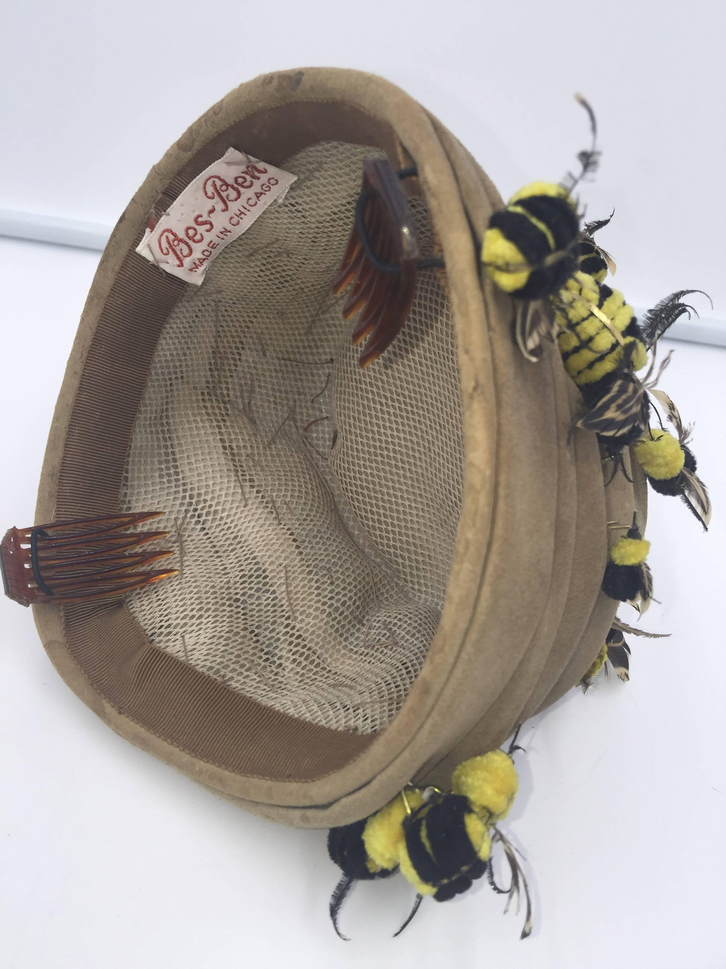 Brown Surrealistic Bes-Ben Bee Hive Hat. 1950's.