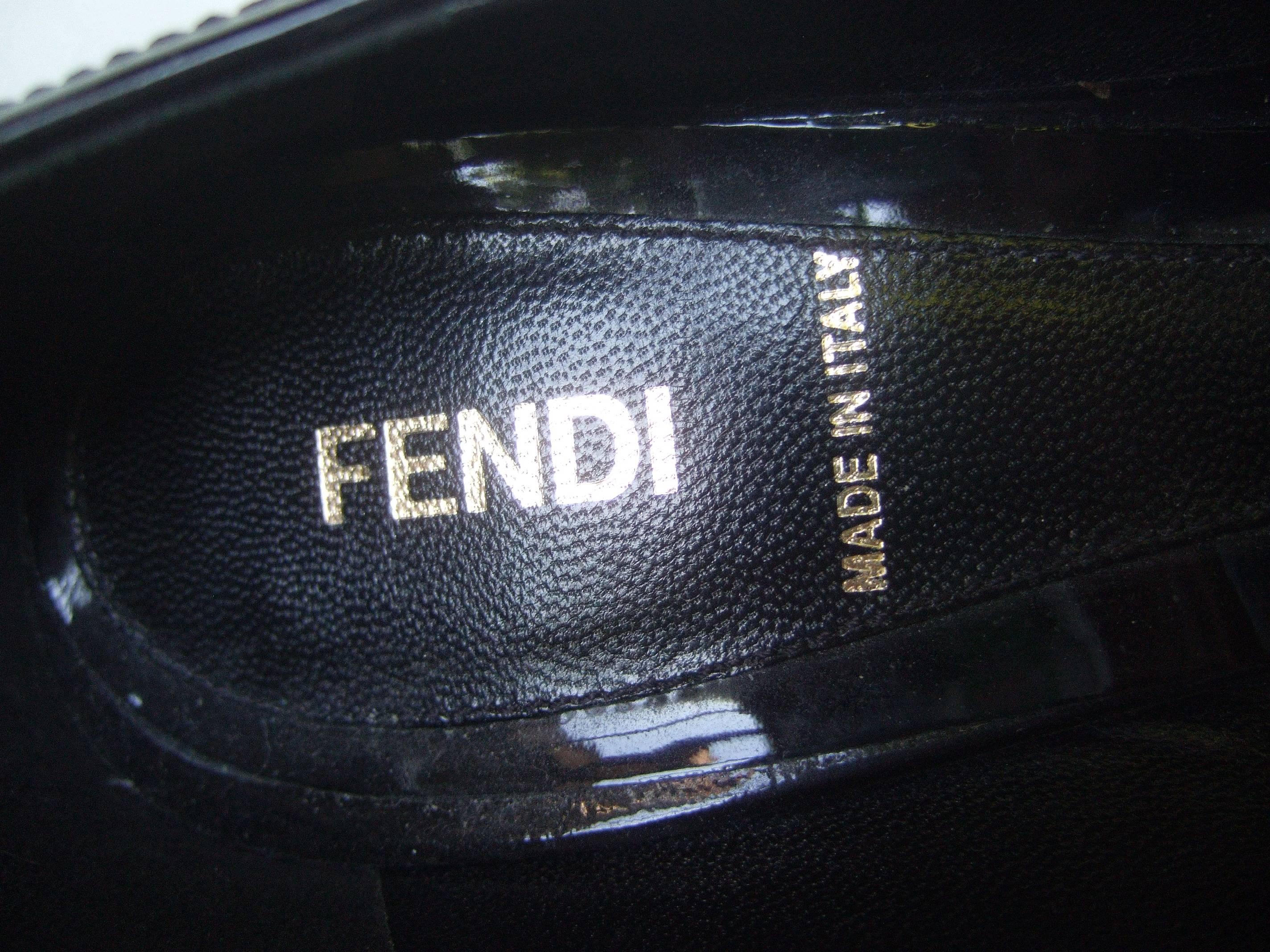 Fendi Italy Black Patent Leather Buckle Pumps 37.5 For Sale 4