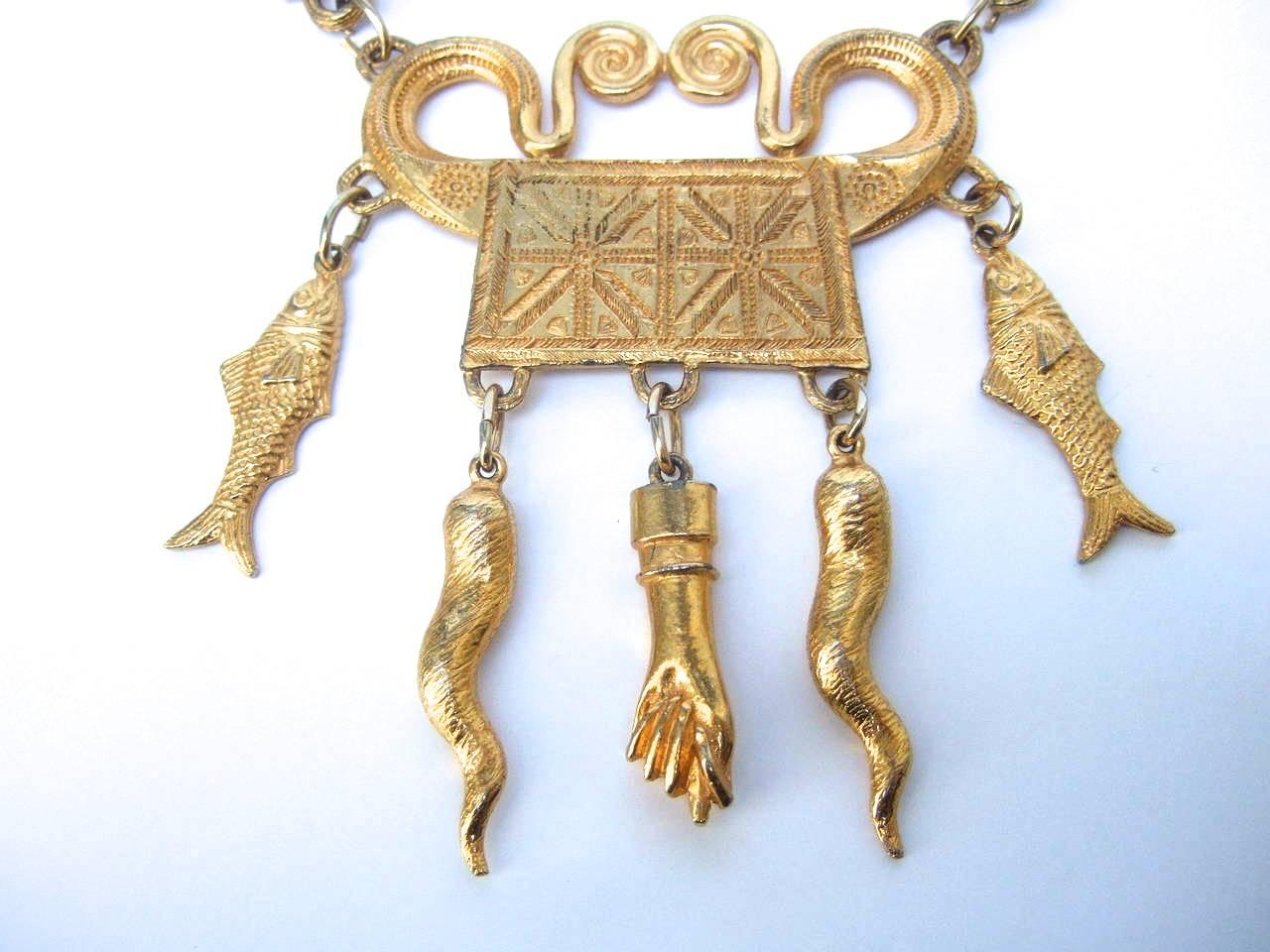 Women's Ornate Gilt Metal Etruscan Revival Necklace by Alexis Kirk
