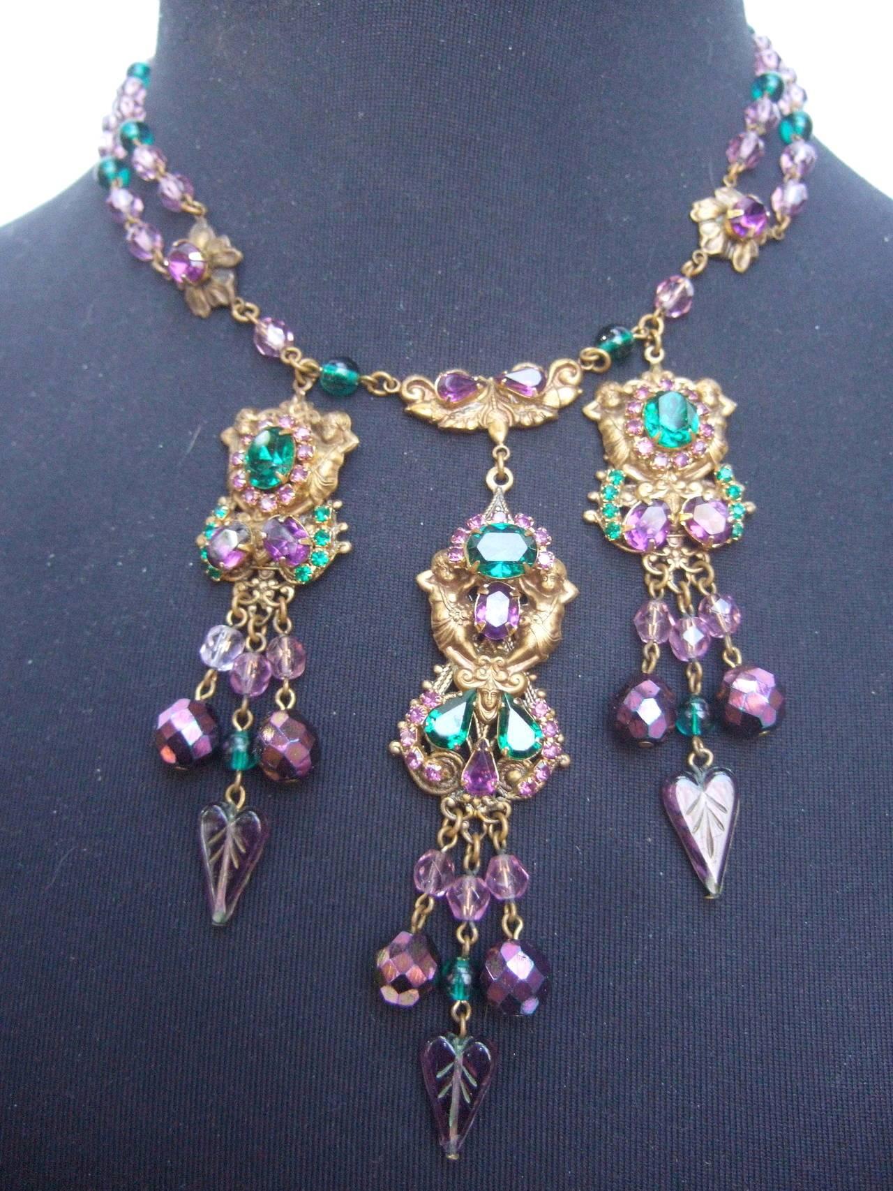 Romantic Exquisite Crystal Jeweled Tiered Necklace. 1950's.