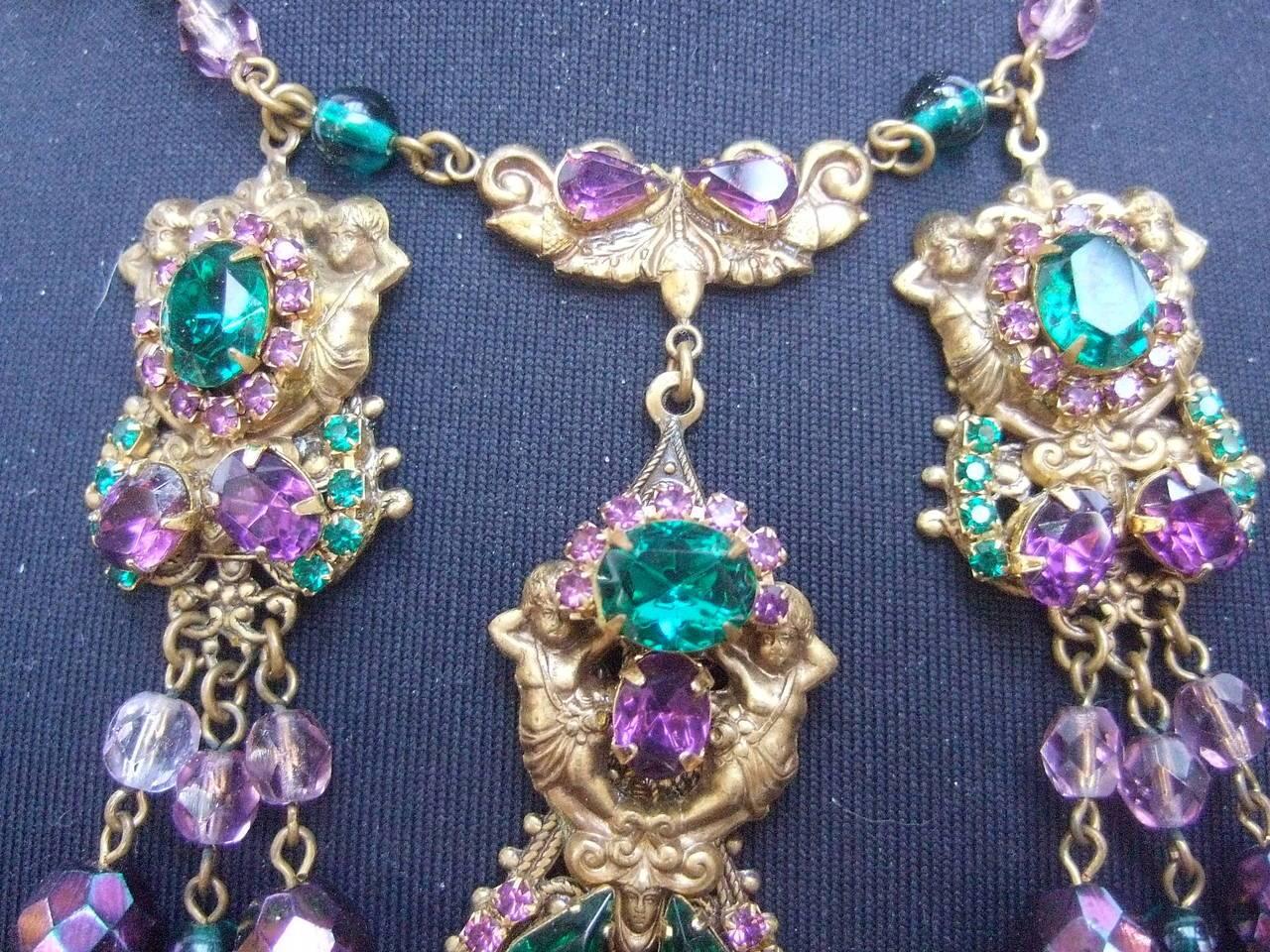 Exquisite Crystal Jeweled Tiered Necklace. 1950's. In Excellent Condition In University City, MO