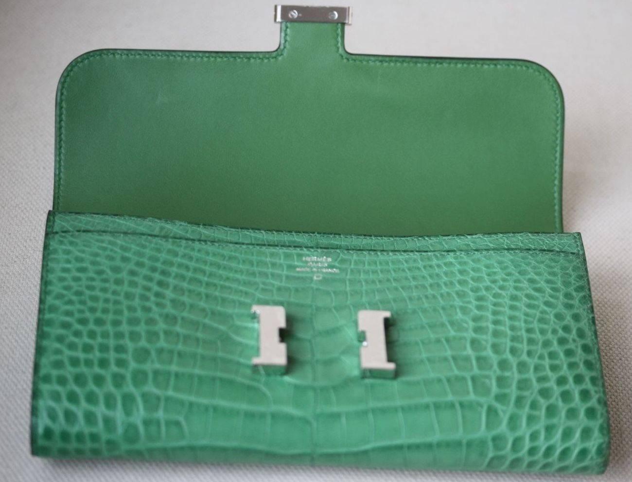 Women's or Men's Hermès Matte Croc Constance Long Palladium Hardware Wallet