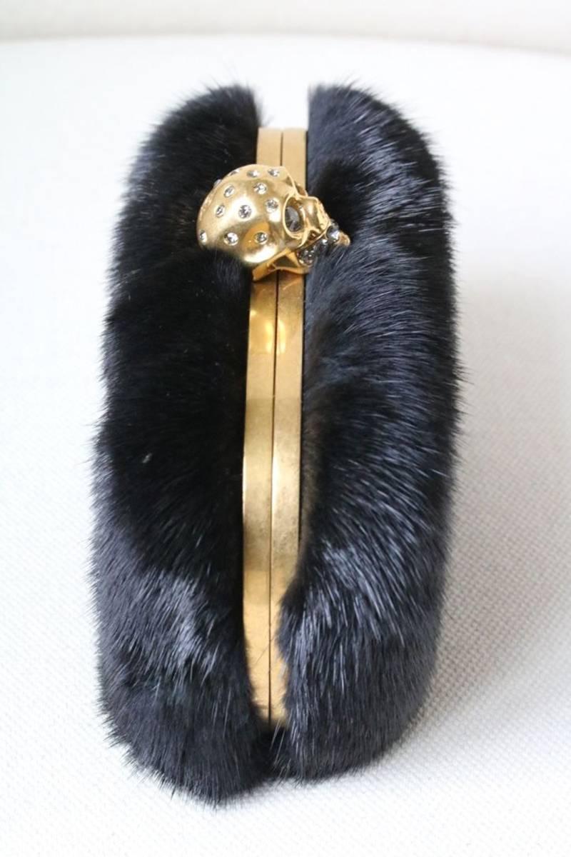 Alexander McQueen Black Mink Fur Skull Box Clutch  In New Condition In London, GB