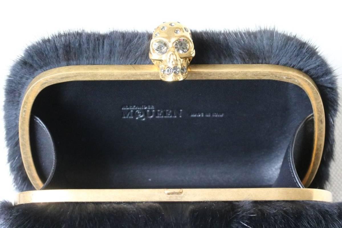 Alexander McQueen Black Mink Fur Skull Box Clutch  2