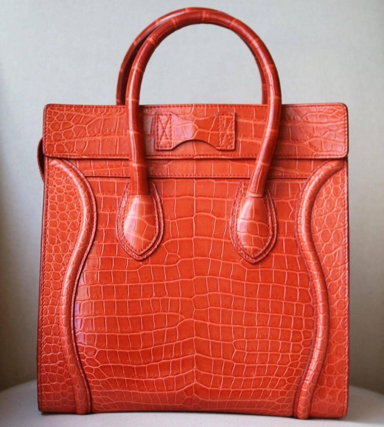 Céline Orange Crocodile Luggage Bag With Gold H/W at 1stDibs | celine ...