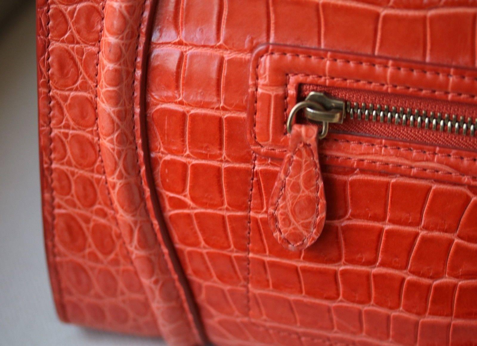 Red Céline Orange Crocodile Luggage Bag With Gold H/W