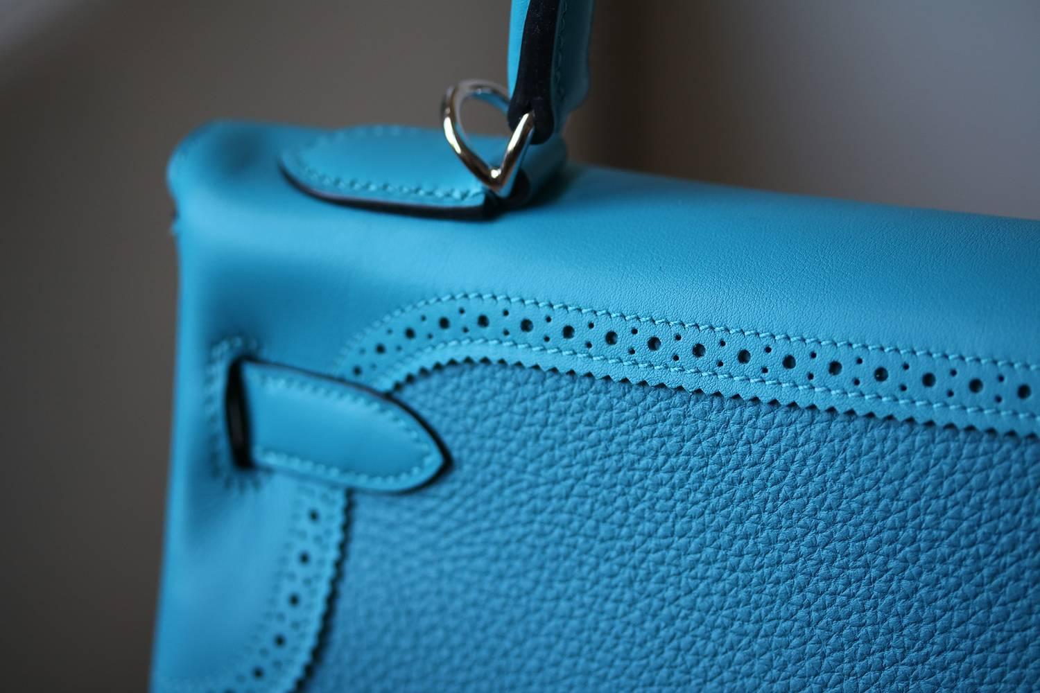 Hermès 32cm Turquoise Ghillies Togo With Palladium Hardware Kelly Bag 1