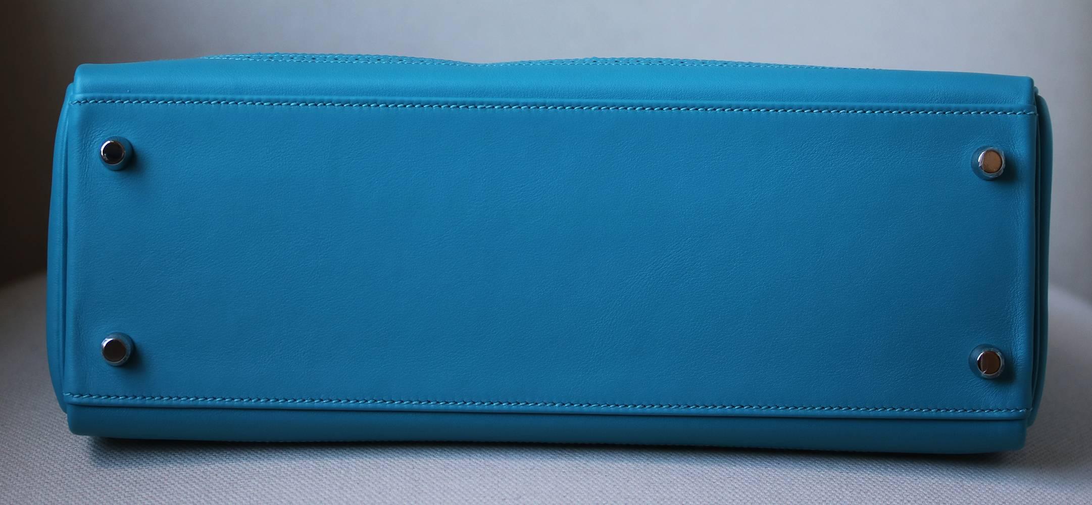 Hermès 32cm Turquoise Ghillies Togo With Palladium Hardware Kelly Bag 2