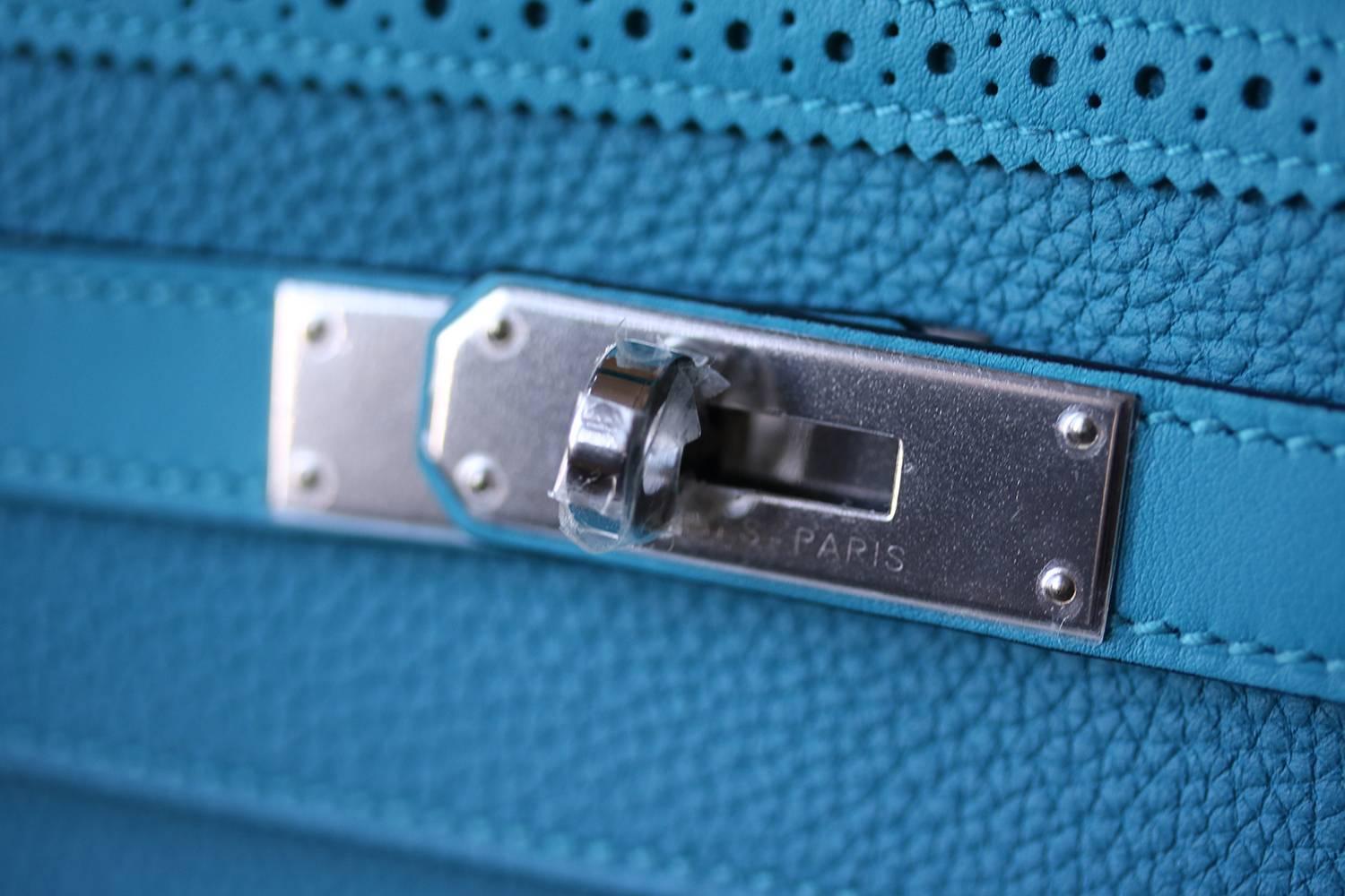 Blue Hermès 32cm Turquoise Ghillies Togo With Palladium Hardware Kelly Bag