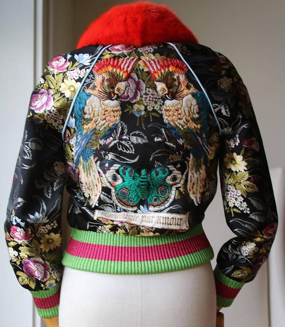 Gucci Mink Fur Trimmed Romantic Bouquet Silk Jacquard Bomber Jacket In Excellent Condition In London, GB