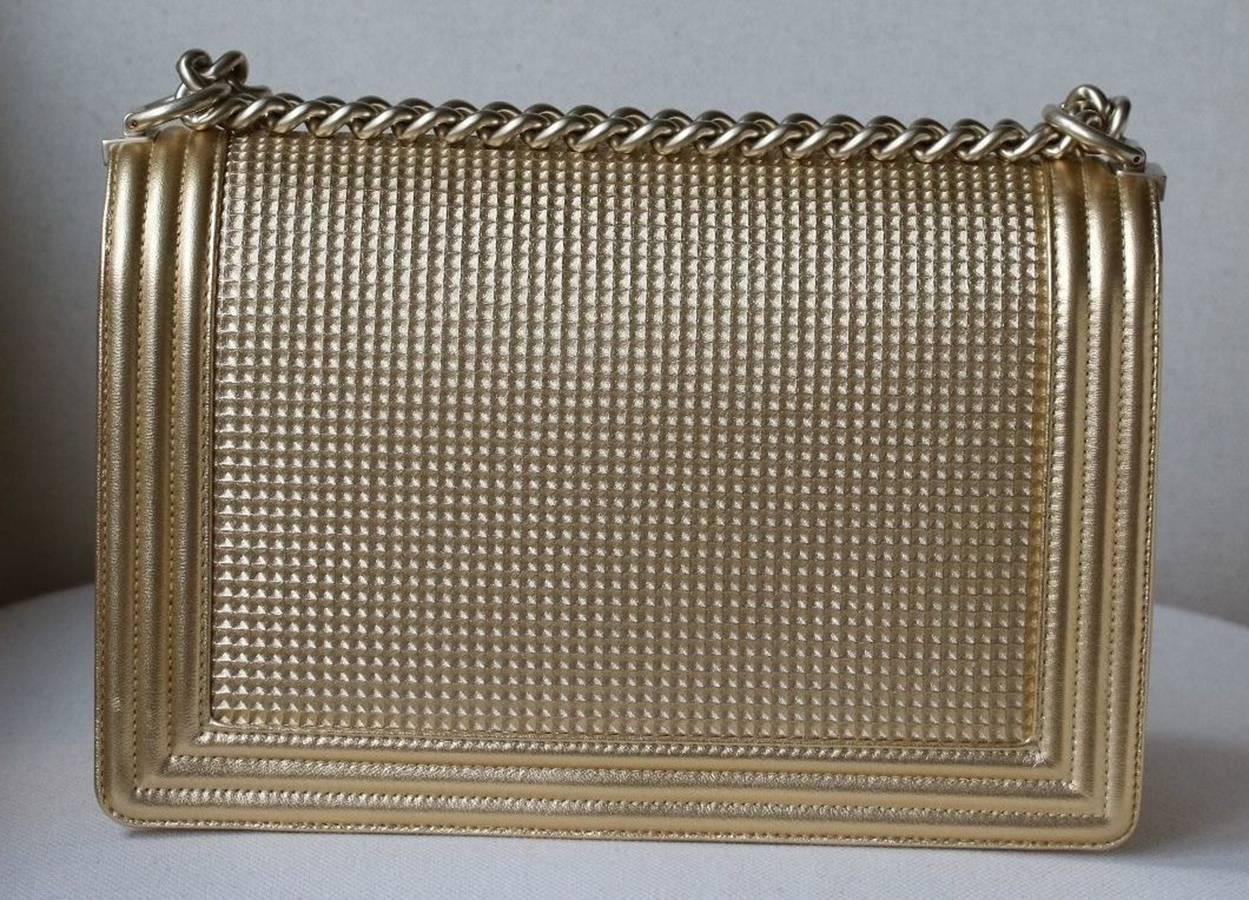 Chanel Boy Medium Embossed Gold Metallic Lambskin Flap Bag 1