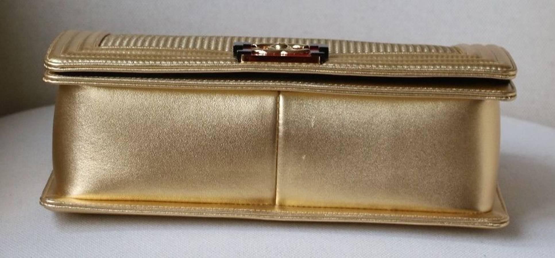 Chanel Boy Medium Embossed Gold Metallic Lambskin Flap Bag 2