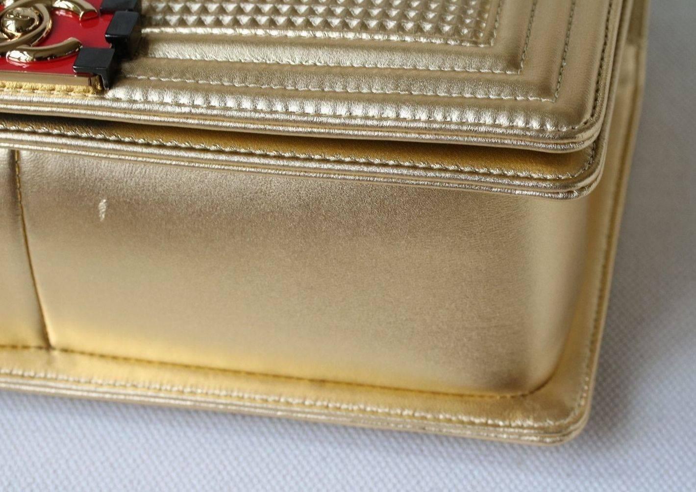 Chanel Boy Medium Embossed Gold Metallic Lambskin Flap Bag 3