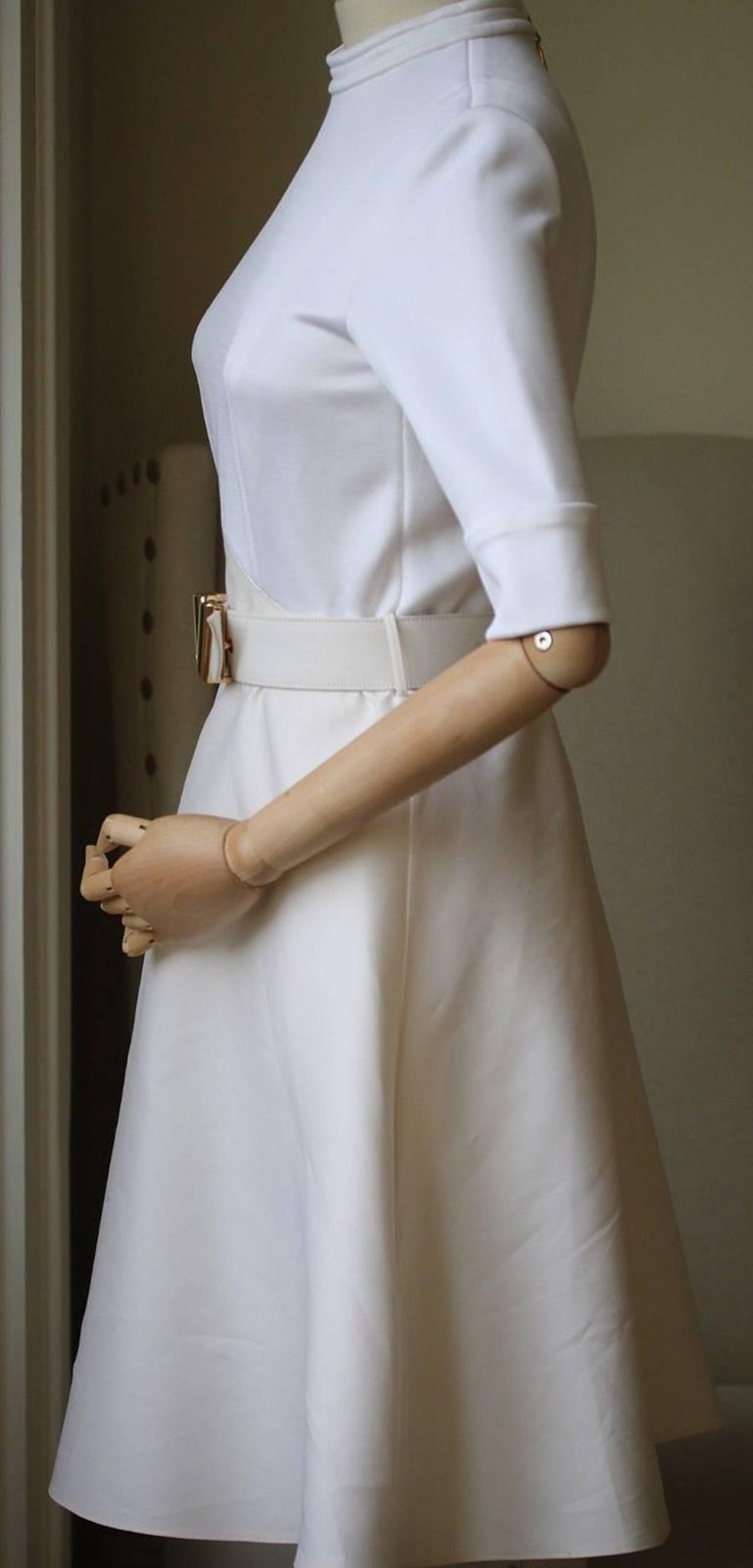 Louis Vuitton White-Creme A-Line Dress with Logo Belt