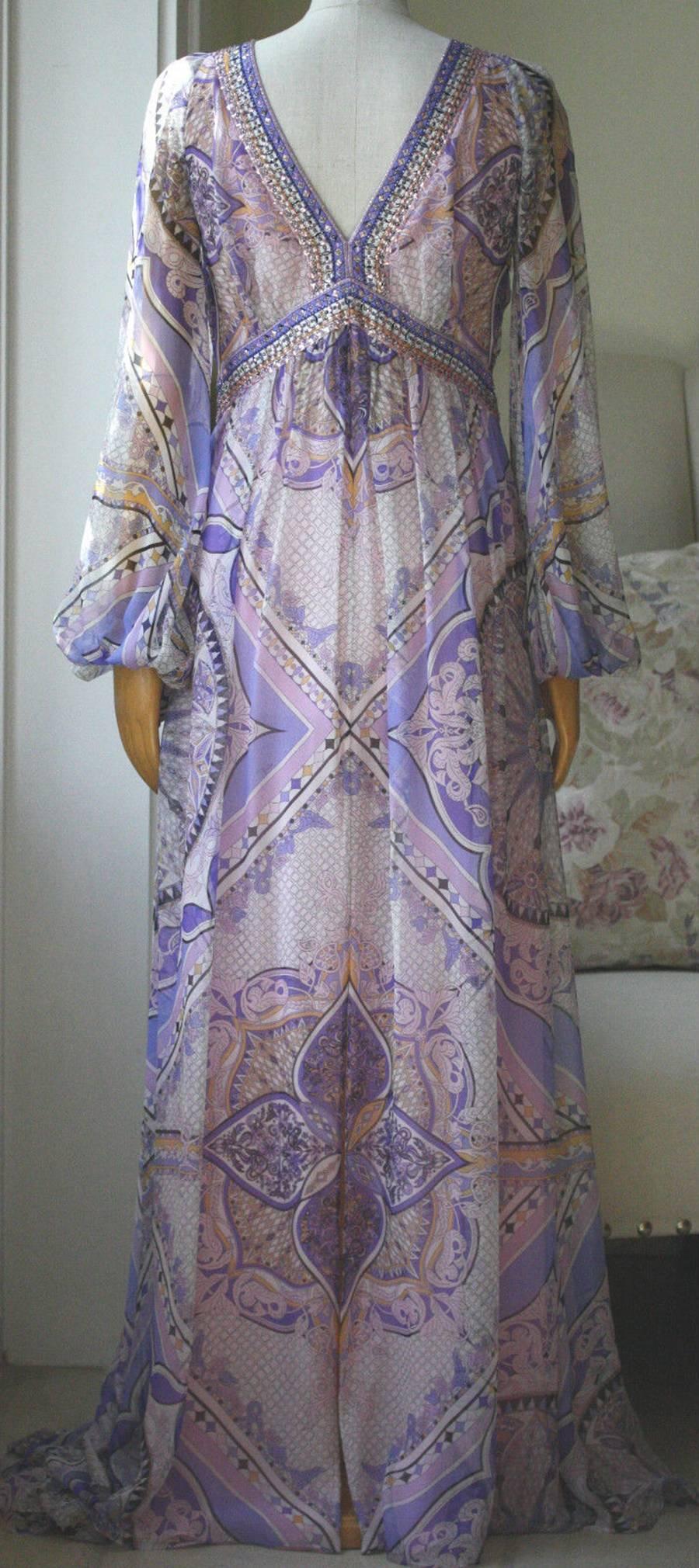 Gray Emilio Pucci Printed Silk Chiffon Gown Dress