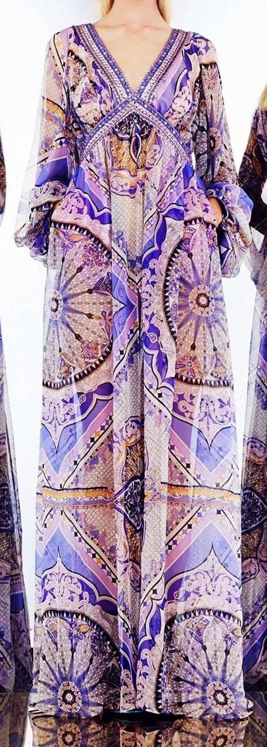 Emilio Pucci Printed Silk Chiffon Gown Dress In Excellent Condition In London, GB