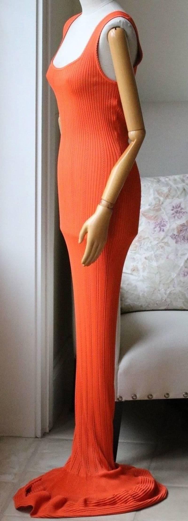 Red Azzedine Alaia 1990's Orange Knit Maxi Dress