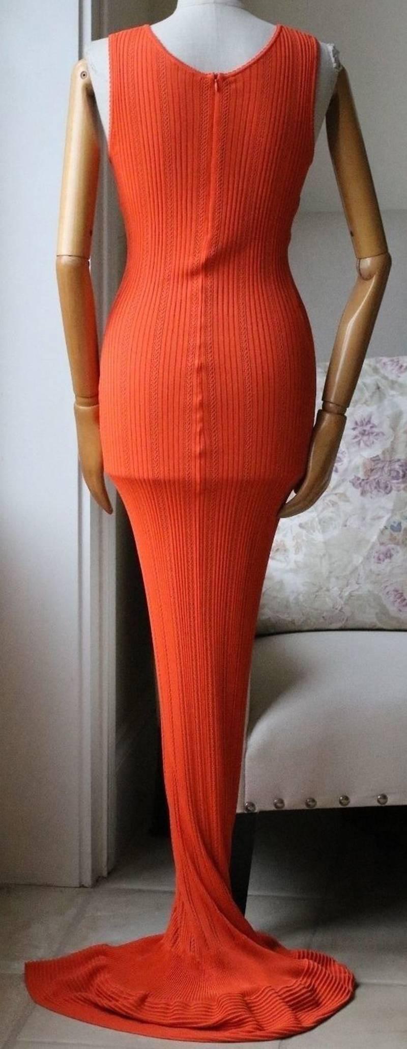 Azzedine Alaia 1990's Orange Knit Maxi Dress In Excellent Condition In London, GB