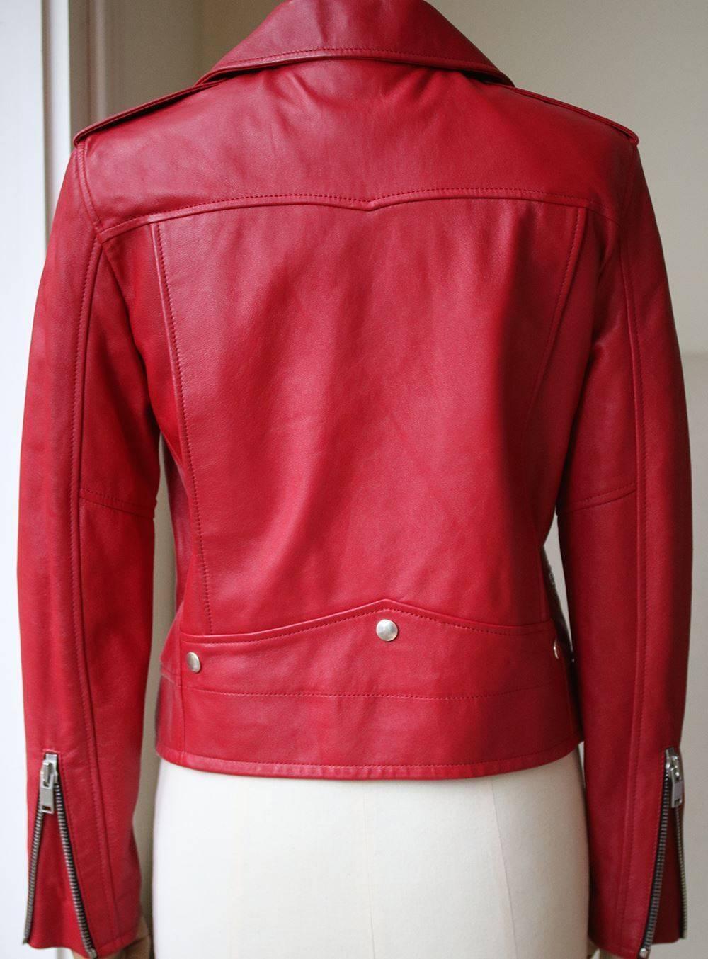 Red Saint Laurent Classic Motorcycle Leather Jacket