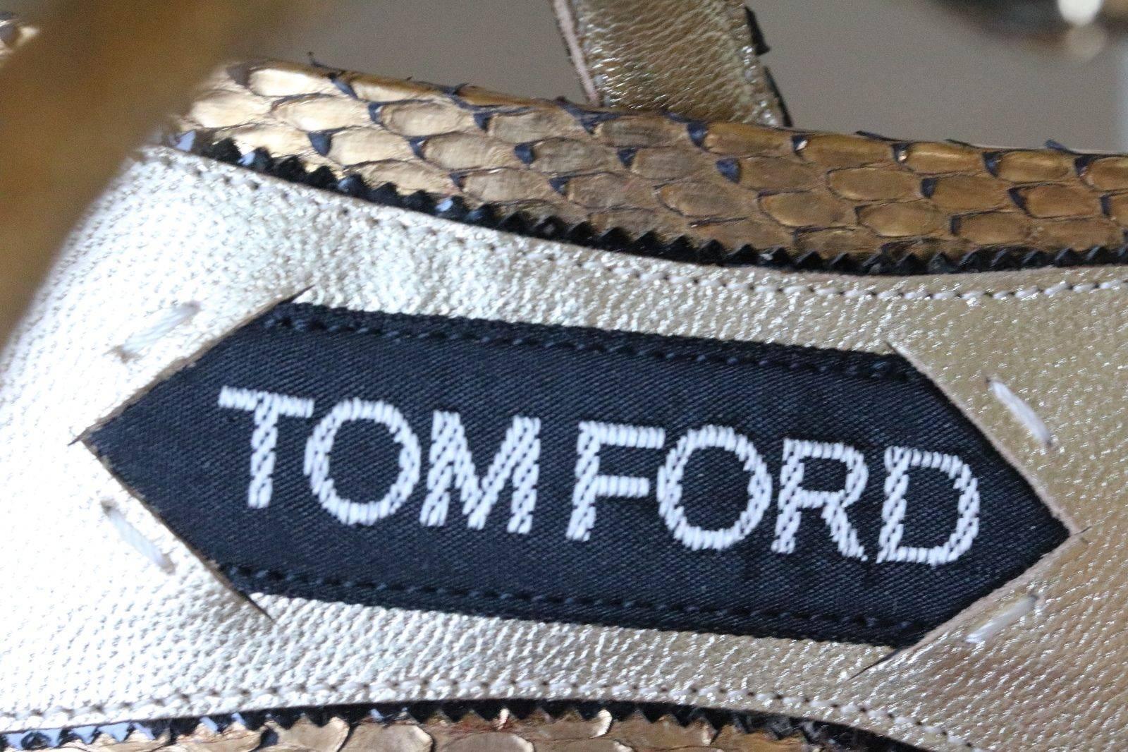 Black Tom Ford Gold Python Leather Sandals 