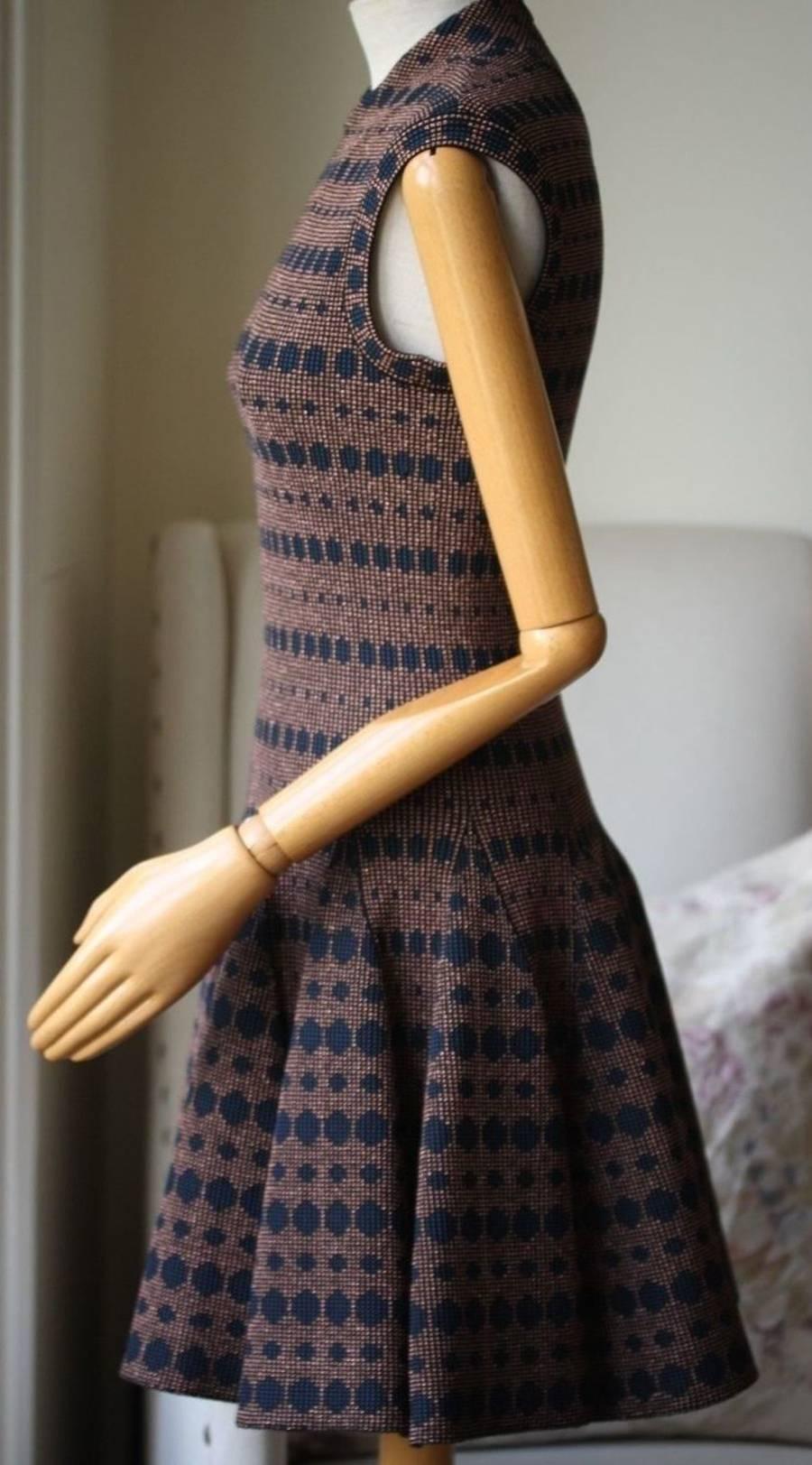 Black Azzedine Alaia Bronze and Navy Dotted Dress