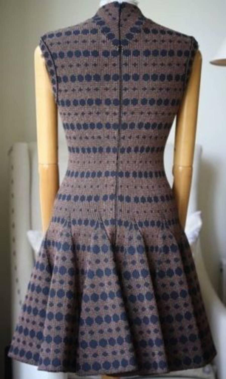Azzedine Alaia Bronze and Navy Dotted Dress In Excellent Condition In London, GB