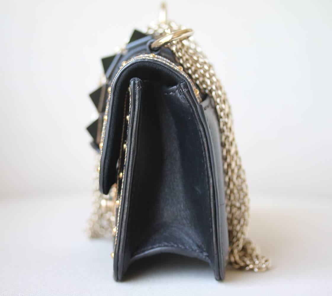 Black Valentino Rockstud Lock Mini Bead Embellished Leather Shoulder Bag
