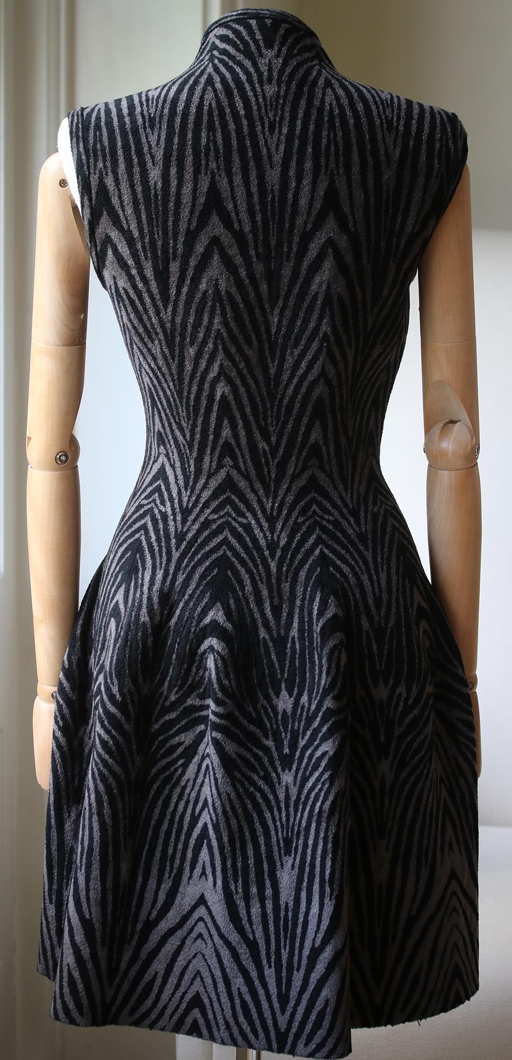 Black Azzedine Alaïa Zip Front Printed Stretch Knit Dress 