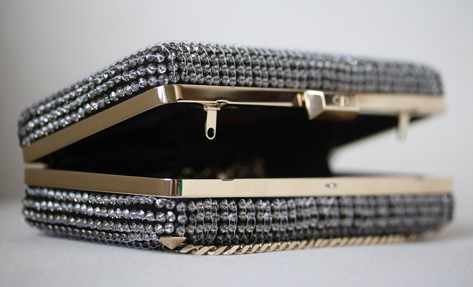 Black Valentino Crystal Embellished Chain Clutch