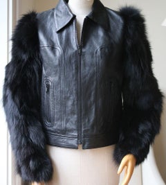 Saint Laurent Leather Jacket with Contrast Fox Fur Sleeves