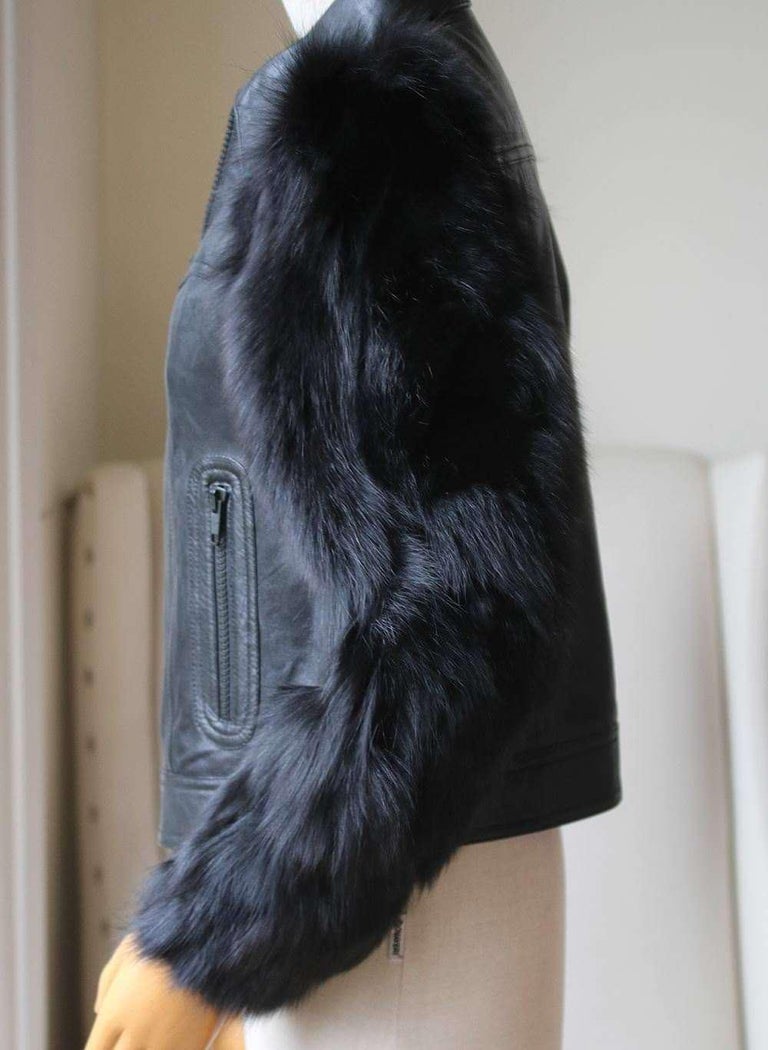Saint Laurent Leather Jacket with Contrast Fox Fur Sleeves at 1stDibs