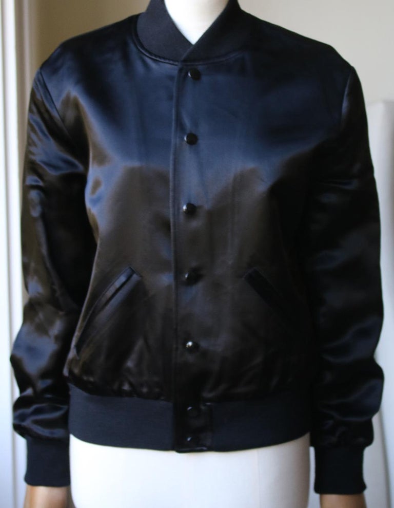Saint Laurent Shark Sequin Patch Teddy Bomber Jacket at 1stDibs