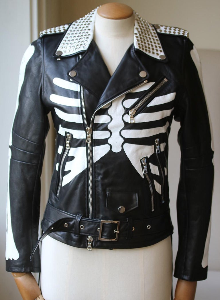 AMERI ♡ LEATHER JACKET Amiri Studded Skeleton-Painted Leather Moto Jacket at